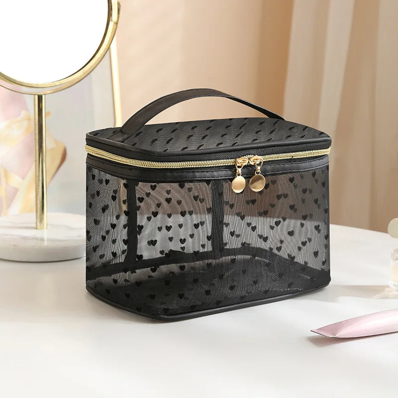 Double-layered Black Mesh Cosmetic Bag