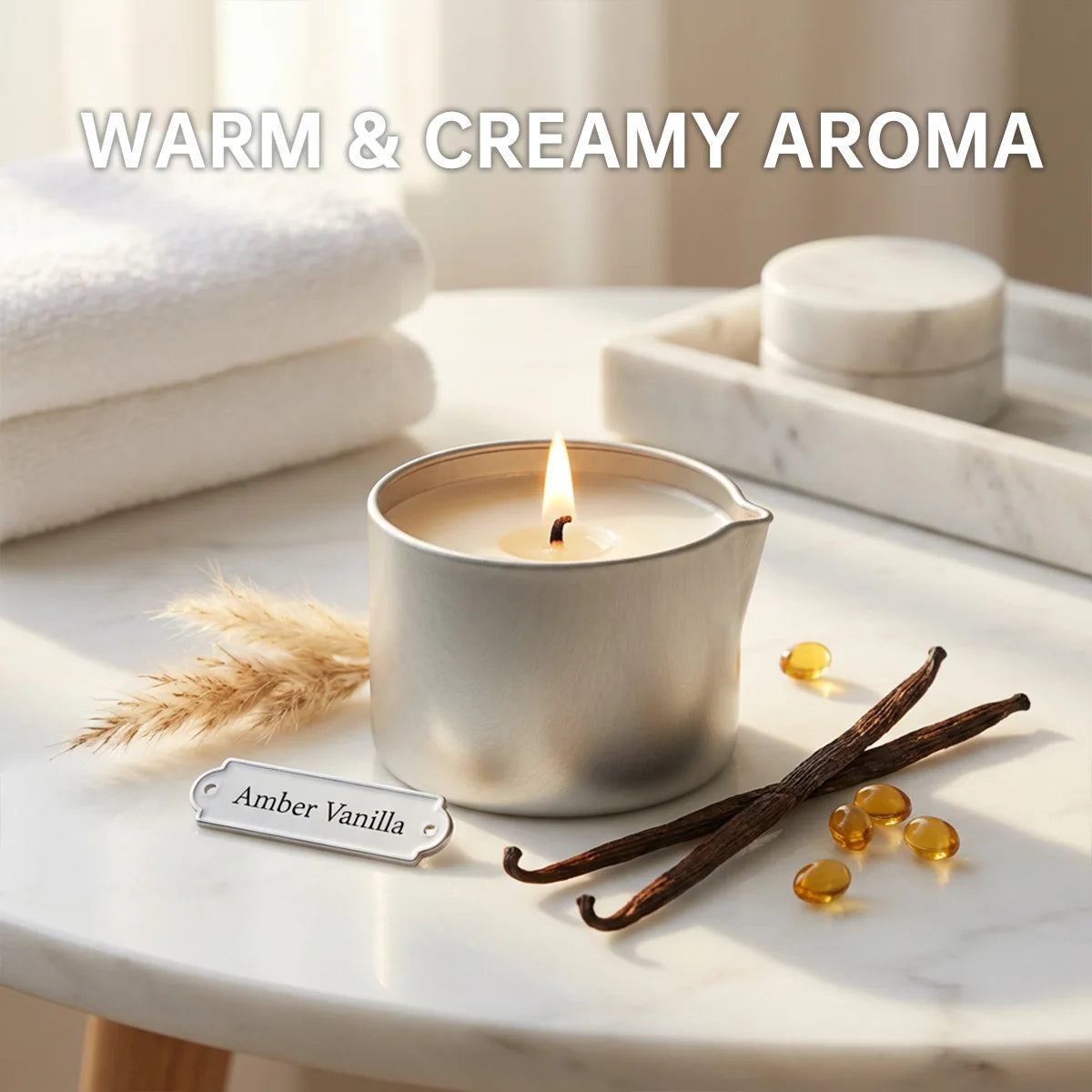 Aromatherapy Massage Oil Candle Amber Vanilla