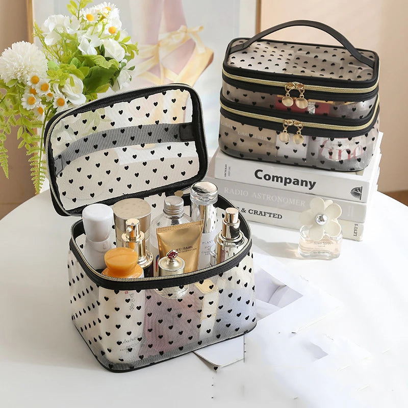Double-layered Black Mesh Cosmetic Bag