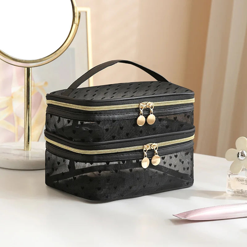 Double-layered Black Mesh Cosmetic Bag