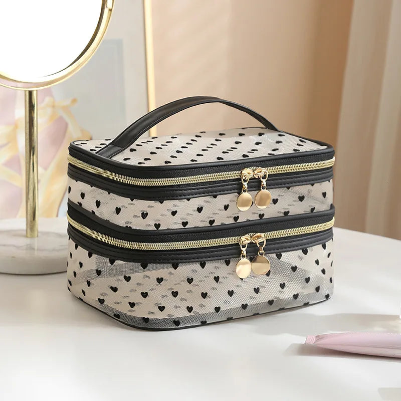 Double-layered Black Mesh Cosmetic Bag